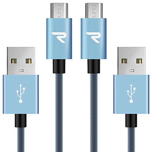 Rampow Cable Micro USB 2,4A Carga Rápida [2-Pack] -Garantía De Por Vida- Nylón Trenzado Cable USB Compatible con Android, Samsung Galaxy, Kindle, Sony, Nexus, Motorola y más -1M Azul