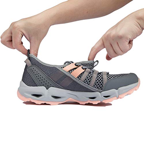 Ranberone Zapatos de Deporte al Aire Libre Antideslizantes para Mujer Zapatos de Agua de Malla Transpirable Zapatos de Senderismo Zapatos para Caminar de Verano Gris Naranja 39