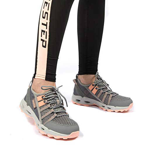 Ranberone Zapatos de Deporte al Aire Libre Antideslizantes para Mujer Zapatos de Agua de Malla Transpirable Zapatos de Senderismo Zapatos para Caminar de Verano Gris Naranja 39