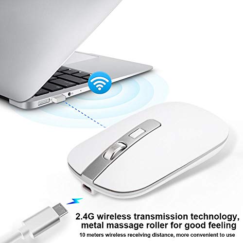 Ratón inalámbrico, 3 niveles 800/1200/1600 DPI Ajuste Ratones de computadora portátil con receptor USB para portátil/PC/Computadora/Computadora portátil/MacBook, Ratones para juegos de PC(Blanco)