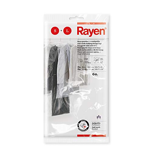 Rayen Funda Armario con antipolilla. Pack de 6 Bolsas Transparentes para Guardar Protectora de Ropa Antipolvo, Polietileno, 3 und 65x100 cm, 3 und 65x150 cm