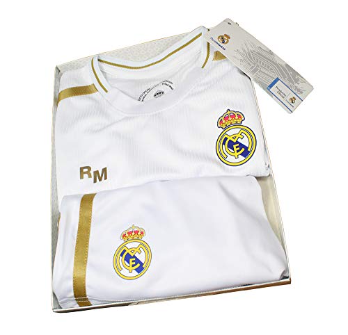 Real Madrid Conjunto Camiseta y Pantalón Primera Equipación Infantil Producto Oficial Licenciado Temporada 2019-2020 Color Blanco Sin Dorsal (Blanco, Talla 8)