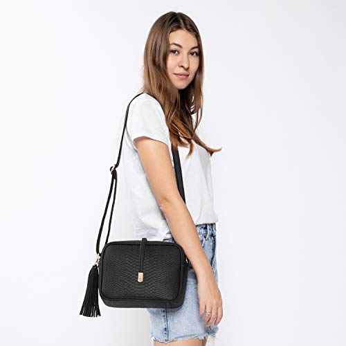 Realer Pequeño cuero Crossbody monederos y bolsos con correa para el hombro para la Mujer Negro