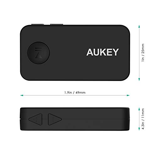Receptor Bluetooth AUKEY 5 Adaptador de audio portátil con 12 horas de reproducción, asistente de voz, micrófono incorporado para llamadas a manos libres, conector de audio de 3,5 mm para el sistema d