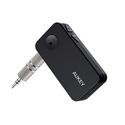 Receptor Bluetooth AUKEY 5 Adaptador de audio portátil con 12 horas de reproducción, asistente de voz, micrófono incorporado para llamadas a manos libres, conector de audio de 3,5 mm para el sistema d