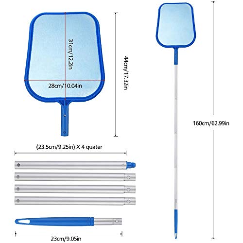 Red Piscina, Rastrillos para Piscinas, Red Limpia Piscina, Recoge Hojas Para Piscinas, kit Limpieza Piscina con de Mango de Aluminio de 120cm, Pool Skimmer Net para Recoger Hojas y Suciedad del Fondo