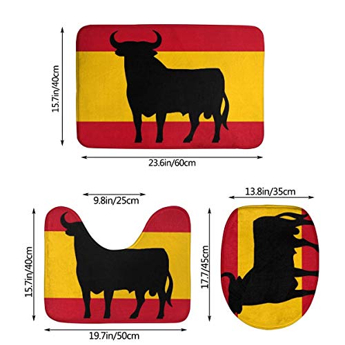 RedBeans - Juego de 3 alfombrillas de baño de franela, diseño de bandera de España con pedestal suave de Osborne's Bull antideslizante
