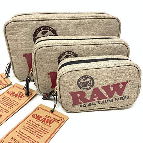 Reds Exclusive RAW Smell Proof Smokers Pouch with [3 Pack + 1 Tip Card Books] Extra Fine, King Skins Smoking Papers (Large)