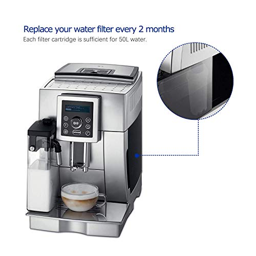Reemplazo del filtro de la máquina de café Jisson para DeLonghi DLSC002, Cartuchos de filtro de agua Activador de carbón, Compatible con De'Longhi ECAM, Esam, ETAM, BCO, EC. (Paquete de 4)
