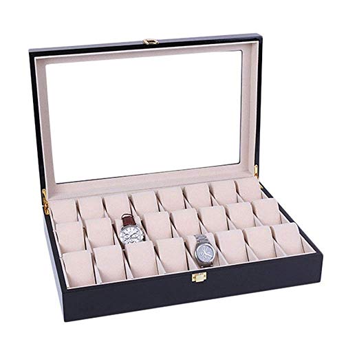 Refinado y elegante. Caja de la caja XHSBH exhibición del reloj, for hombre de madera 24 ranuras caja de reloj del sostenedor del organizador Borre Top Display Reloj Relojes hebilla de metal de almace