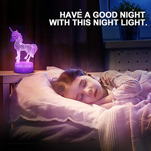 Regalo de Unicornio Luz de Noche para Niños, Lámpara de Luz 3D 7 Colores Cambian con Control Remoto, Ideas de Festivo y Regalos para Niños Niñas y Adultos (unicornio1)