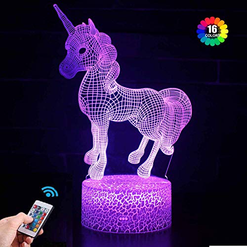 Regalo de Unicornio Luz de Noche para Niños, Lámpara de Luz 3D 7 Colores Cambian con Control Remoto, Ideas de Festivo y Regalos para Niños Niñas y Adultos (unicornio1)