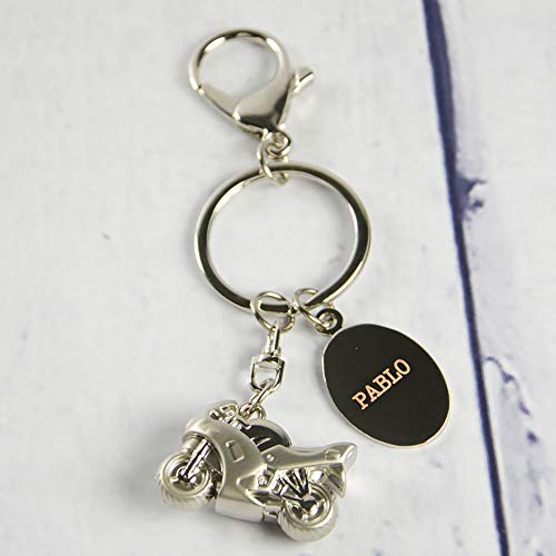 Regalo Personalizado para Moteros: Llavero con una Moto y Grabado con el Texto Que tú Quieras