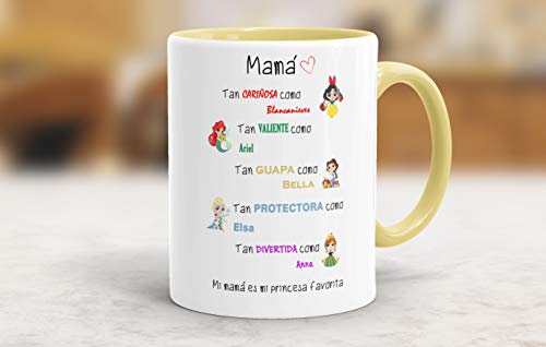 REGALOS ESTRELLA AZUL Tazas Desayuno Originales. Mi mamá es mi Princesa Favorita, Taza Madre, Taza Mama, Regalos Madre, Regalos para Mama, Tazas para el día de la Madre (Amarillo)