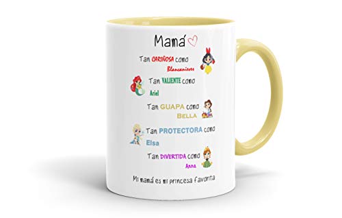 REGALOS ESTRELLA AZUL Tazas Desayuno Originales. Mi mamá es mi Princesa Favorita, Taza Madre, Taza Mama, Regalos Madre, Regalos para Mama, Tazas para el día de la Madre (Amarillo)