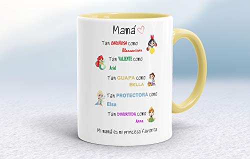 REGALOS ESTRELLA AZUL Tazas Desayuno Originales. Mi mamá es mi Princesa Favorita, Taza Madre, Taza Mama, Regalos Madre, Regalos para Mama, Tazas para el día de la Madre (Amarillo)
