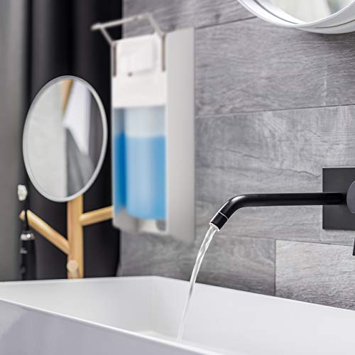 Relaxdays Dispensador Jabón 500 ml para Pared, Blanco, Plástico-Metal, 28 x 8 x 15 cm