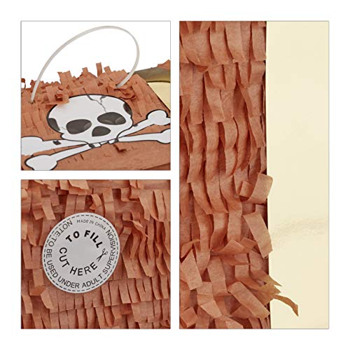 Relaxdays Piñata Infantil Cofre del Tesoro, Papel, Marrón, 27 x 30 x 23 cm