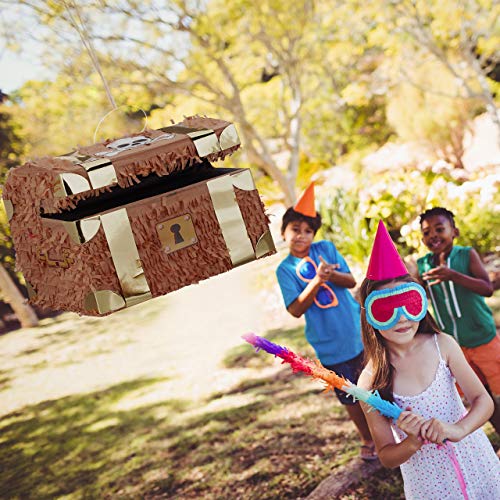 Relaxdays Piñata Infantil Cofre del Tesoro, Papel, Marrón, 27 x 30 x 23 cm