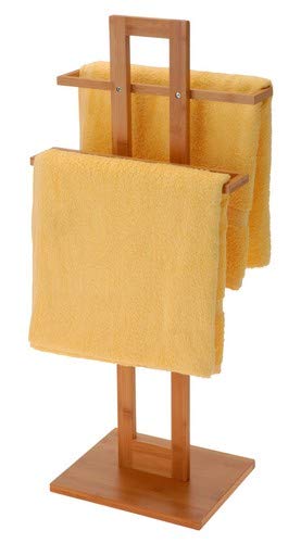 Relaxdays - Toallero de pie Hecho de bambú con Medidas 37 x 25 x 85 cm 2 Barras para el Cuarto de baño, Color Natural