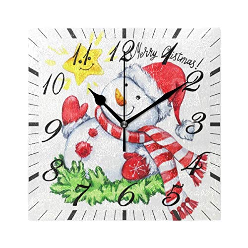 Reloj de Pared Moderno,Feliz Navidad Muñeco de nieve Copo de nieve Estrella Hoja sagrada,Grandes Decorativos Silencioso Reloj de Cuarzo de Redondo No-Ticking para Sala de Estar,25cm diámetro