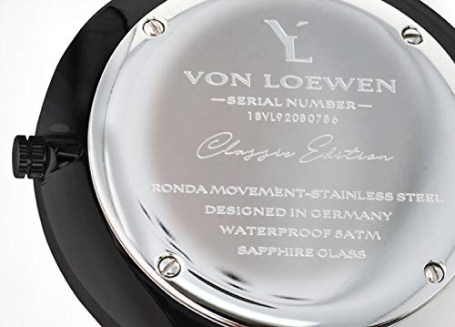 Reloj de Pulsera de Acero Inoxidable Classic Jericho (Hombre y Mujer), de la Marca Loewen – Reloj con Correa de Acero Inoxidable (Negro Mate), Reloj de Pulsera en Negro Mate