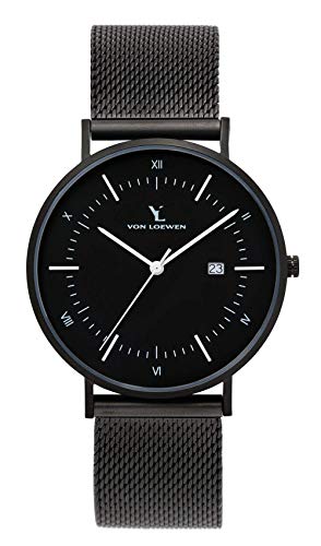 Reloj de Pulsera de Acero Inoxidable Classic Jericho (Hombre y Mujer), de la Marca Loewen – Reloj con Correa de Acero Inoxidable (Negro Mate), Reloj de Pulsera en Negro Mate
