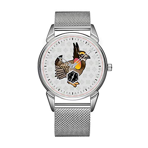 Reloj de pulsera para hombre de acero inoxidable plateado, resistente al agua, de marca superior, para hombre, reloj de pulsera para Birdorable Greater Prairie Chicken