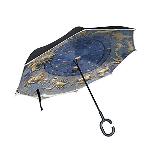 Reloj Venecia Arquitectura Monumento Paraguas invertido Doble Capa Reverso Plegable Paraguas con Mango en Forma de C Protección UV a prueba de viento para Coche Exterior