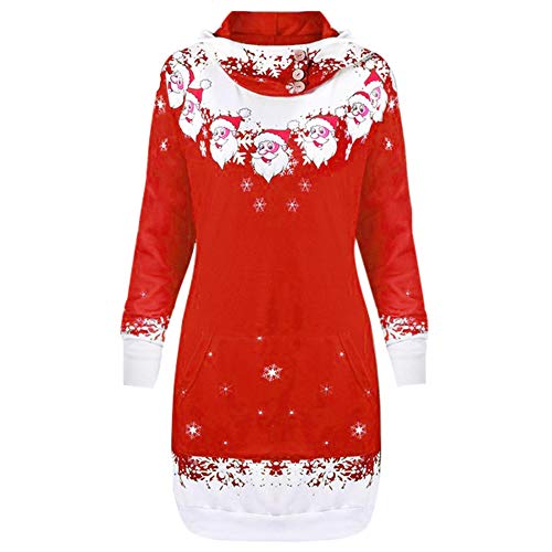 Reooly Christmas Santa Bufanda Cuello Bufanda Estampado Copo de Nieve Bolsillo Sudadera Manga Larga(Rojo,Small)