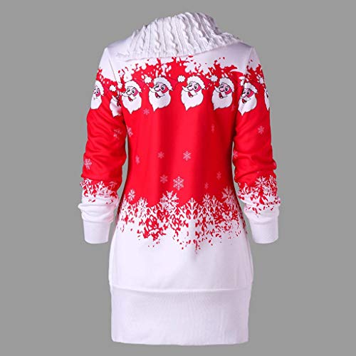 Reooly Mujeres Navidad Santa Claus Copo de Nieve Imprimir Botón Top Sudadera Larga Top(Rojo,XXXX-Large)