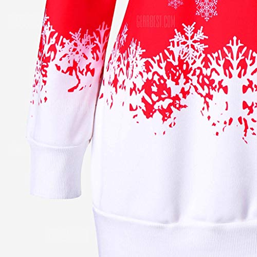 Reooly Mujeres Navidad Santa Claus Copo de Nieve Imprimir Botón Top Sudadera Larga Top(Rojo,XXXX-Large)