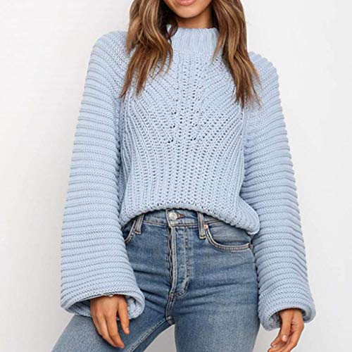 ReooLy Parte Superior Caliente, Jersey de Punto de Gran tamaño para Mujer con Hombros Descubiertos y suéter Suelto(Azul，L)