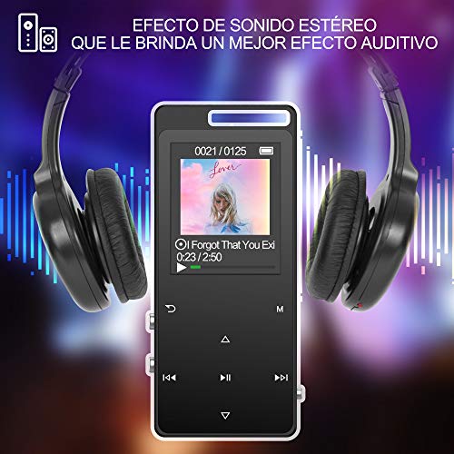Reproductor MP4 Bluetooth 8 GB,TESECU MP3 Player MP3 Bluetooth Deportivo Cuerpo Efecto Espejo Botón Táctil Radio FM y Reproducción de Video,Grabarora de Voz Soporte hasta 128GB