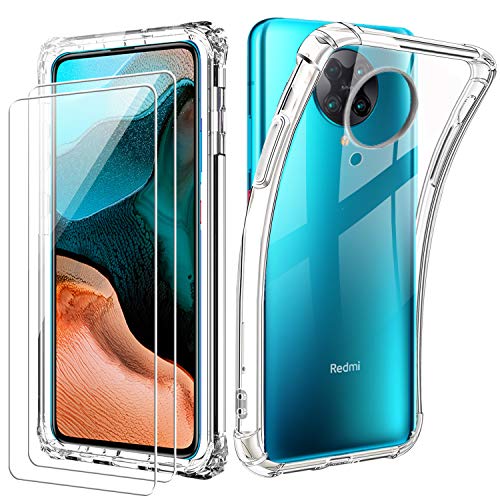 Reshias Funda para Xiaomi Poco F2 Pro con [2 Pack] Cristal Templado Protector de Pantalla, Suave TPU Transparente Gel Silicona Anti-caída Protectora Carcasa para Xiaomi Poco F2 Pro 5G (6,67 Pulgadas)