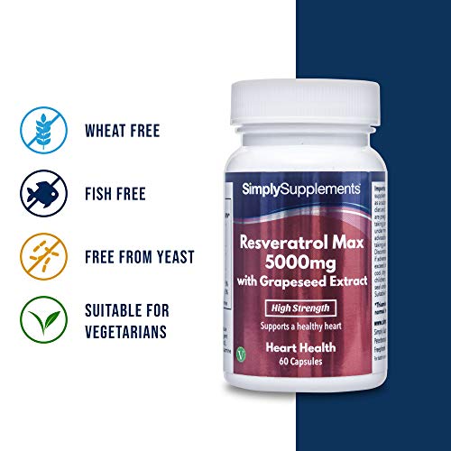 Resveratrol MAX 5000 mg con Extracto de Semilla de Uva - 60 Cápsulas - Apto para veganos - SimplySupplements