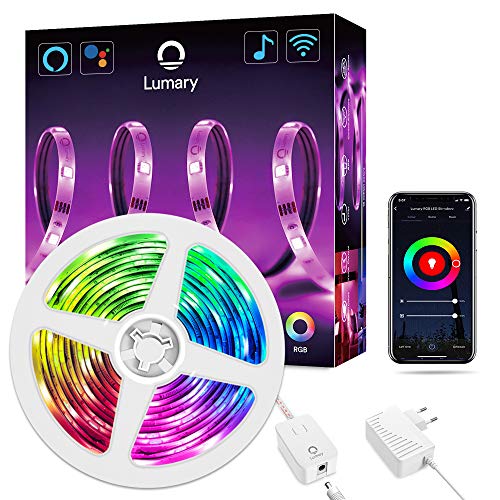 RGB Tira LED WiFi- Lumary 3M Luces LED Kit Funciona con Alexa/Google Home/App, Función de Tiempo,Sync con Música,Multicolor Tira de LED Kit,Perfecto para Navidad,Fiesta y Decoración Doméstico.