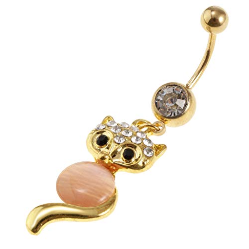 Rhinestone Perforación de Cuerpo Forma de Zorro Ombligo Cuelga Ombligo Bar Anillo Joyas - Rosado