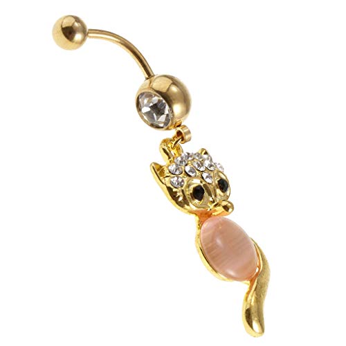 Rhinestone Perforación de Cuerpo Forma de Zorro Ombligo Cuelga Ombligo Bar Anillo Joyas - Rosado