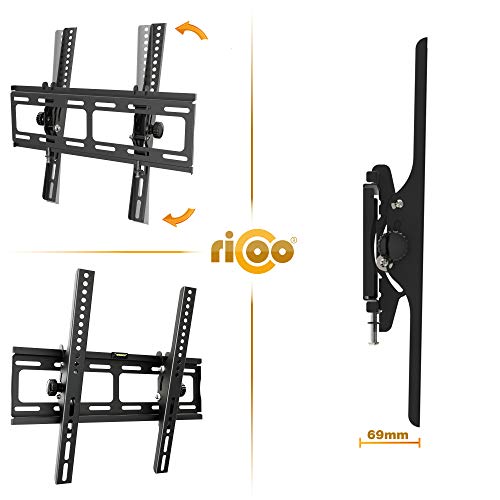 RICOO R09, Soporte TV Pared, Fijo, Plano, Delgado, Televisión 32-65" (81-165cm), Universal para televisor LED LCD Curvo, VESA 200x200-400x400, Negro
