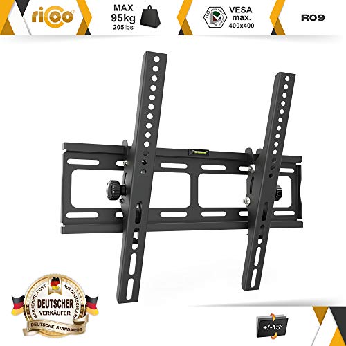 RICOO R09, Soporte TV Pared, Fijo, Plano, Delgado, Televisión 32-65" (81-165cm), Universal para televisor LED LCD Curvo, VESA 200x200-400x400, Negro