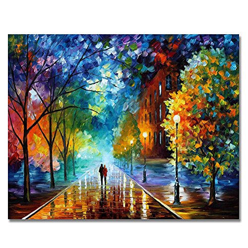 RIHE Sin Marco, Pintura por números DIY Pintura al óleo para Adultos Niños Decoraciones para el Hogar Calle Romántica 16 * 20 Pulgadas