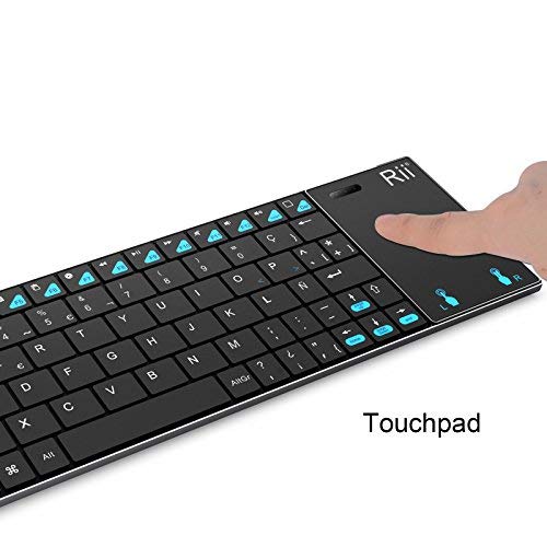 Rii K12 Mini - Teclado con touchpad (WiFi 2.4 GHz, USB, Acero Inoxidable), Color Negro - QWERTY Español