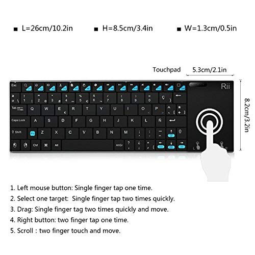 Rii K12 Mini - Teclado con touchpad (WiFi 2.4 GHz, USB, Acero Inoxidable), Color Negro - QWERTY Español