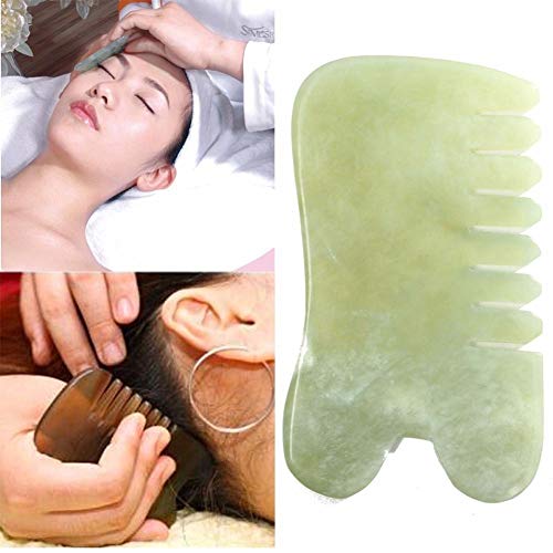 Rikey Natural Jade Stone Guasha Board Comb Shape Massage Healthy Beauty Tool