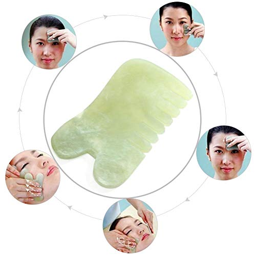 Rikey Natural Jade Stone Guasha Board Comb Shape Massage Healthy Beauty Tool