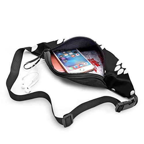 Riñonera unisex casual con diseño de patas de perrito, color negro, grande, riñonera con cinturón ajustable para correr, deportes, escalada, viajes