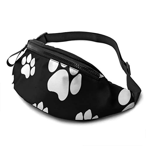 Riñonera unisex casual con diseño de patas de perrito, color negro, grande, riñonera con cinturón ajustable para correr, deportes, escalada, viajes