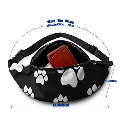 Riñonera unisex casual con diseño de patas de perrito, color negro, grande, riñonera con cinturón ajustable para correr, deportes, escalada, viajes