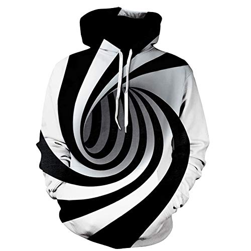 Riou Sudadera con Capucha Unisex para Hombre Impresión con vórtice Digital 4D Sudadera con Capucha Sudadera artística Jersey de Manga Larga con Cuello Redondo